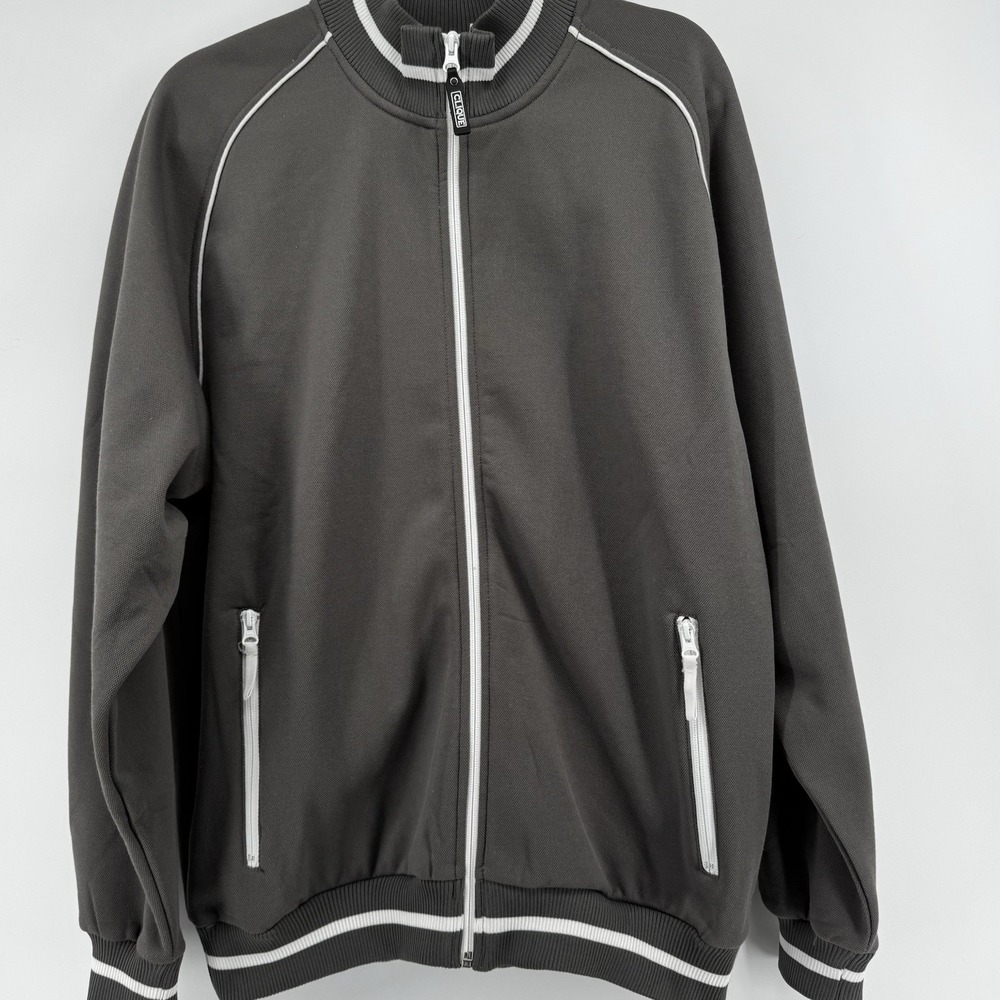 Clique Craig Mens Large Full Zip Jacket Gray White Trim Sweatshirt Fleece Lining